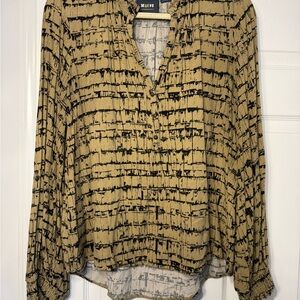 Maeve by Anthropologie Black and Tan Patterned Blouse